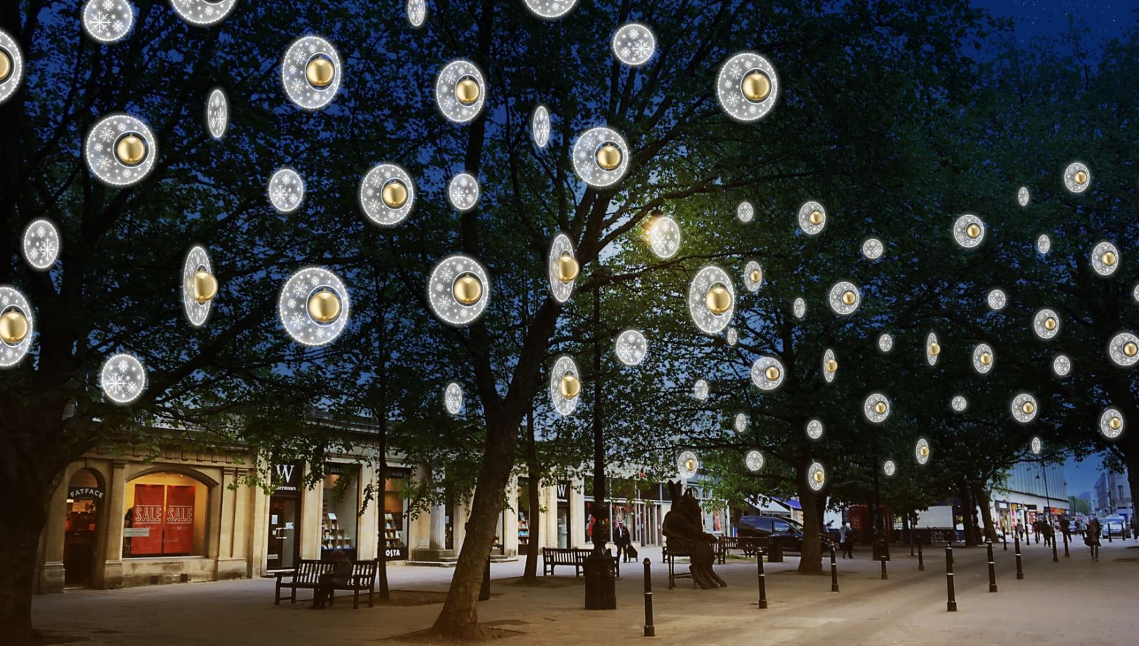artist impression of what the new Christmas lights will look like on the Promenade, Cheltenham